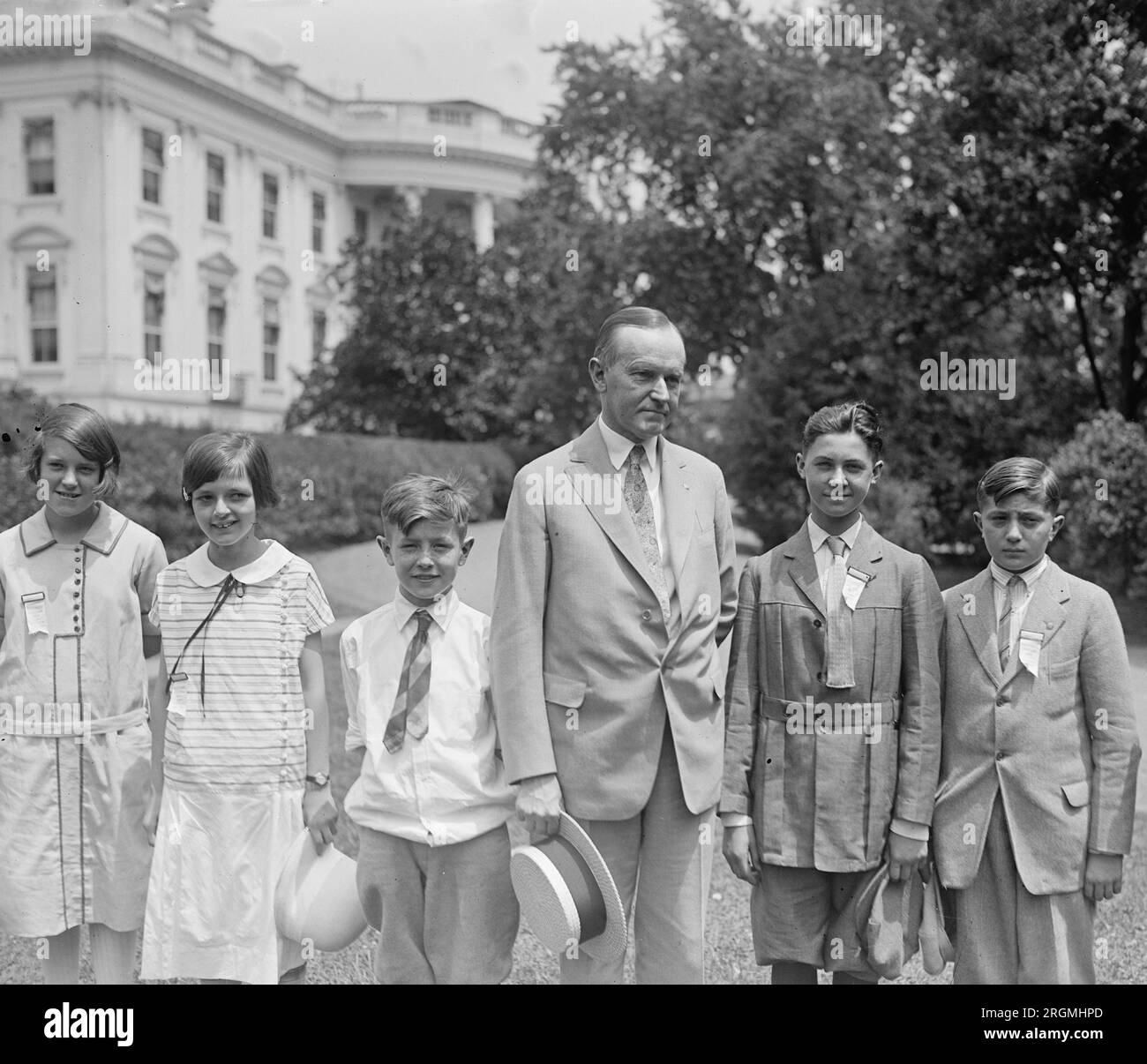 Präsident Coolidge mit Meisterbuchstabierern im Weißen Haus ca. 1925 Stockfoto