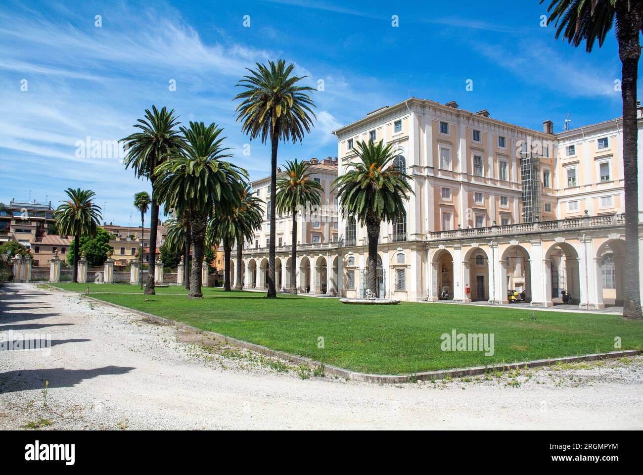 Rom, Latium, Italien, Eine Landschaft der Gallerie Nazionali di Arte Antica (Palazzo Corsini alla Lungara) mit Garten. Stockfoto