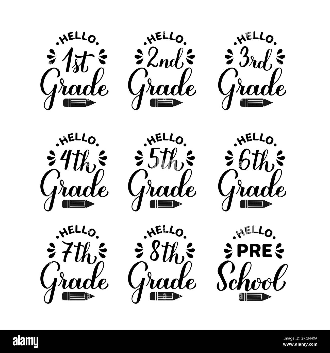 Die Schulmannschaft Ist Fertig. Erster Schultag. 1., 2., 3., 4., 5., 6ST, 7., 8., Vorschule. Vektorvorlage für Typografie-Poster, Banner Stock Vektor