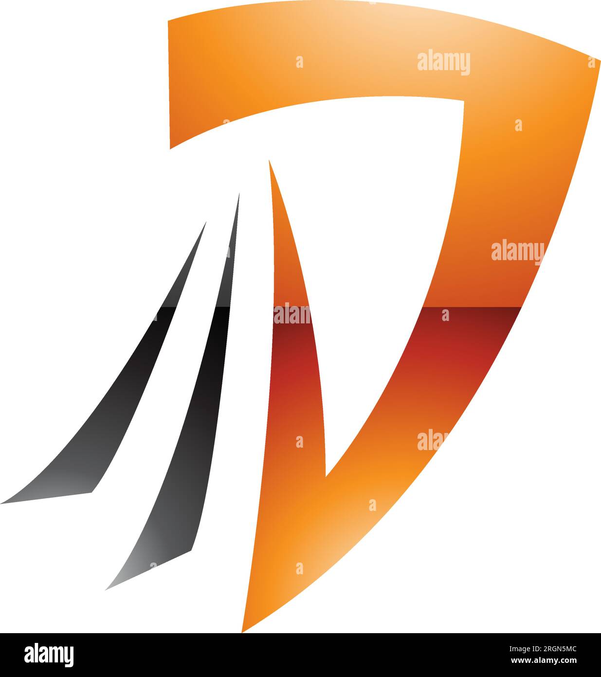 Symbol für den orangefarbenen und schwarzen glänzenden Buchstaben D mit den Enden auf weißem Hintergrund Stock Vektor