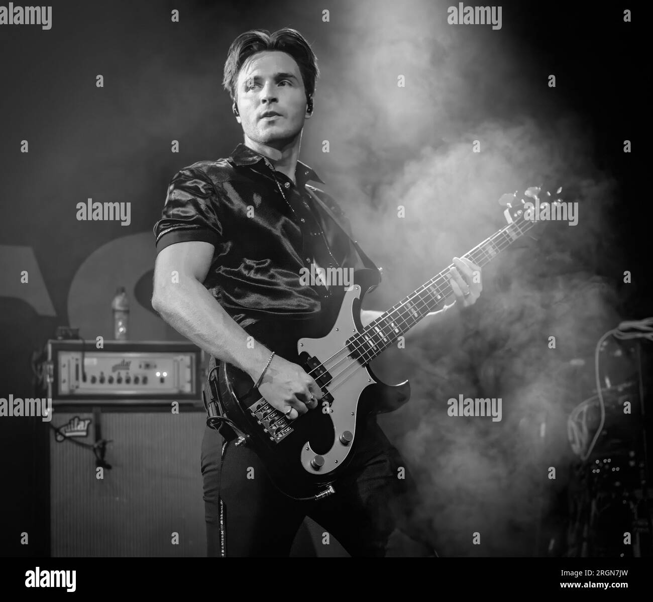 10. August 2023 - Rock City, Nottingham. Ereignis: Die Struts unterstützt von +Bad Nerves. Bildunterschrift: The Struts Bassist - Jed Elliott Bild: Mark Dunn/Alamy Live News (Unterhaltung) Stockfoto