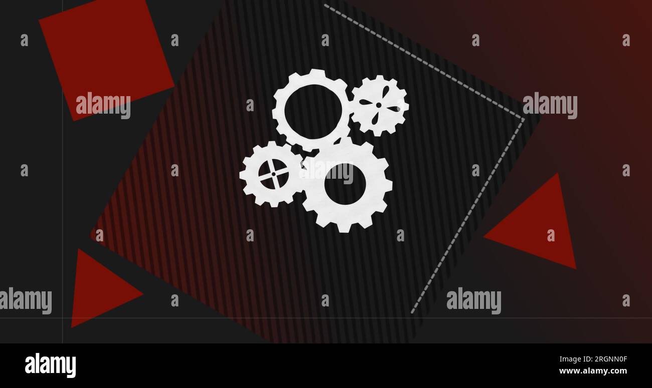 Abbildung: Drehsymbole und rote abstrakte Form vor schwarzem Hintergrund Stockfoto