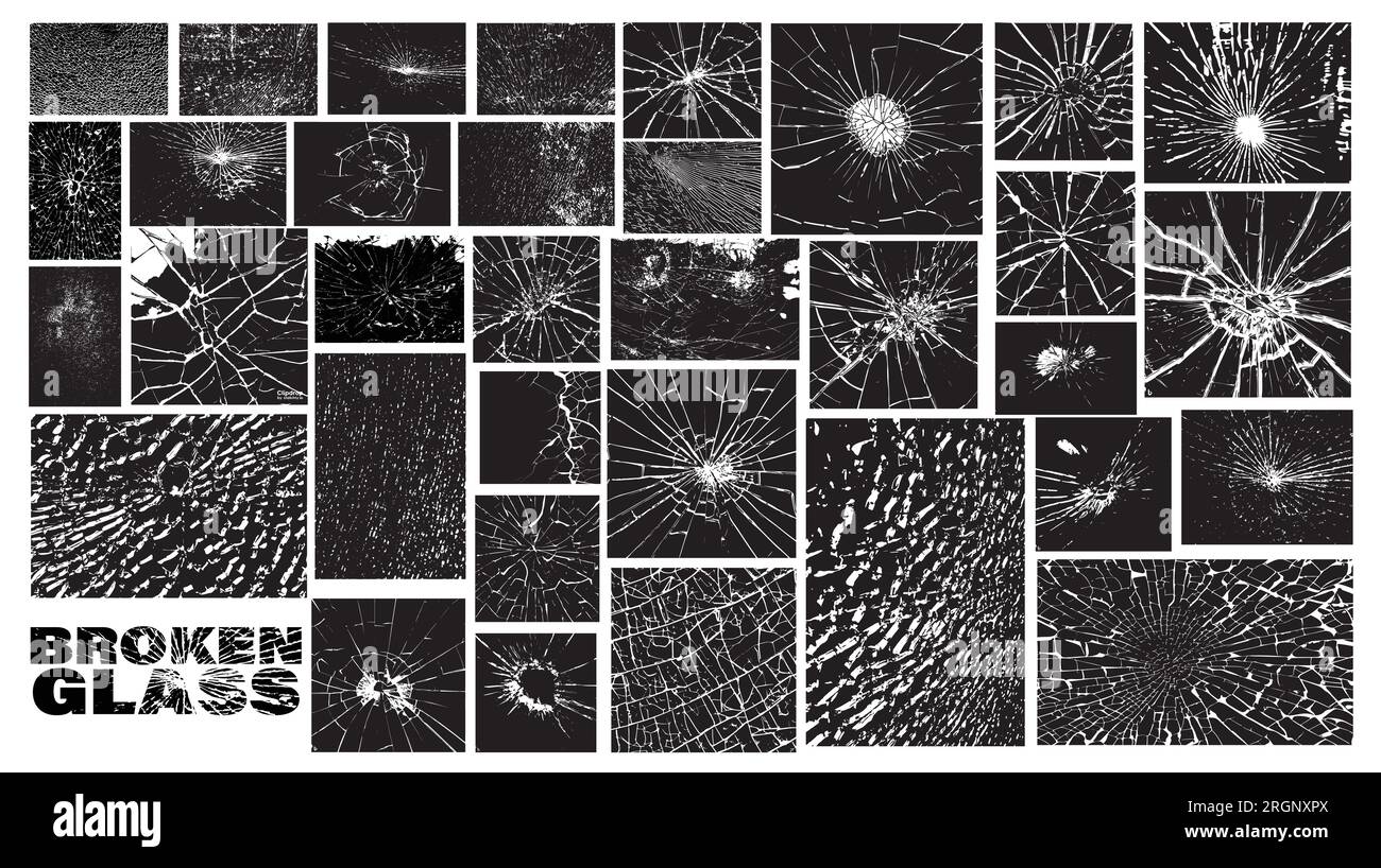 Zerbrochener Glasrahmen, das Risse-Texturen-Hintergrundbündel, Vektordarstellung. Stock Vektor