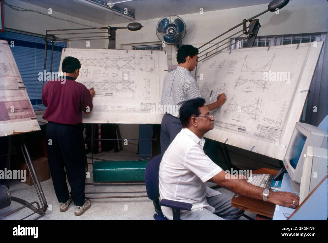 Zeichnungsbüro, Konstruktionsabteilung, Zeichner, Indien Stockfoto