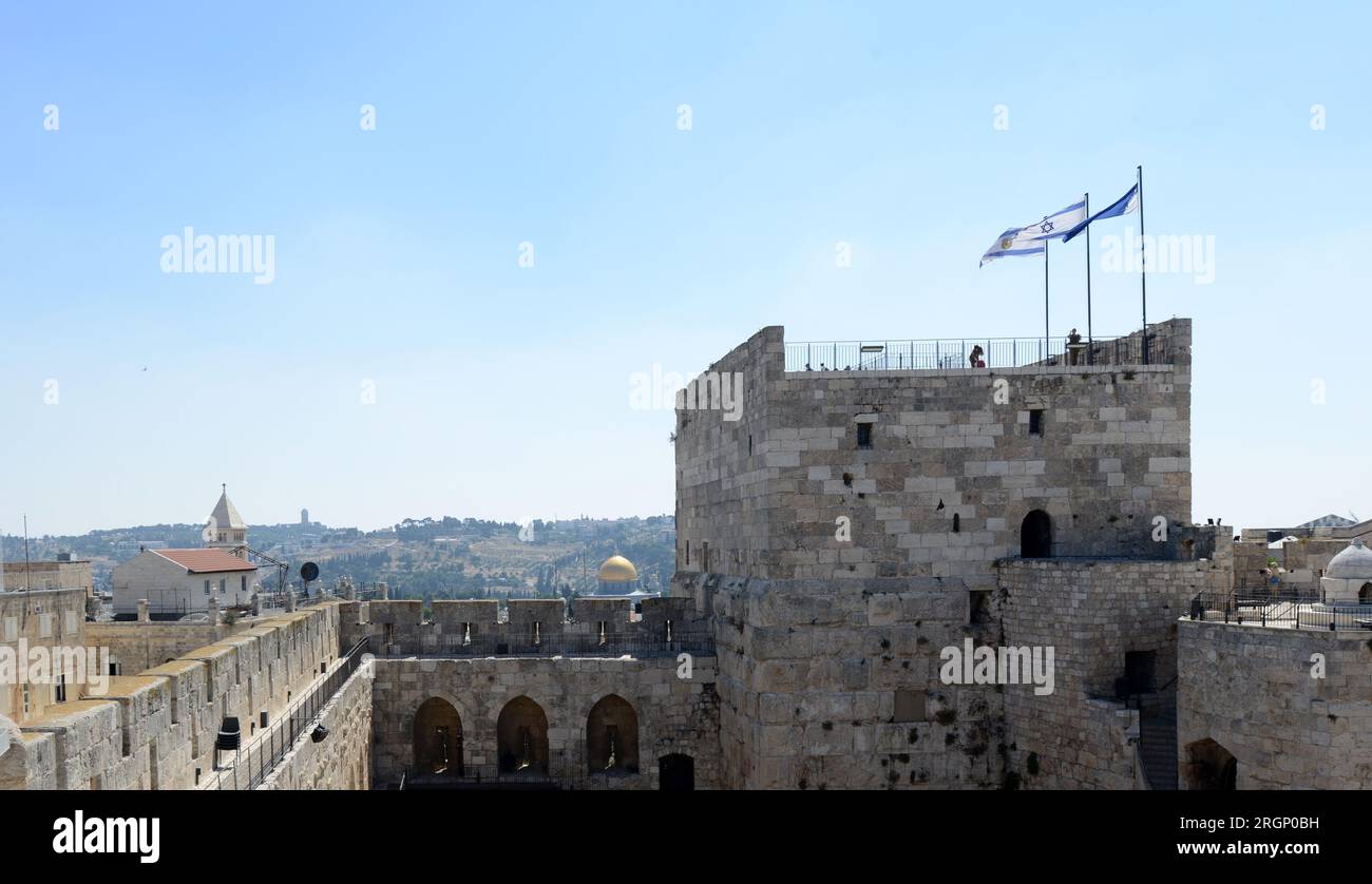 Die Zitadelle mit Blick auf die Altstadt von Jerusalem, Israel. Stockfoto