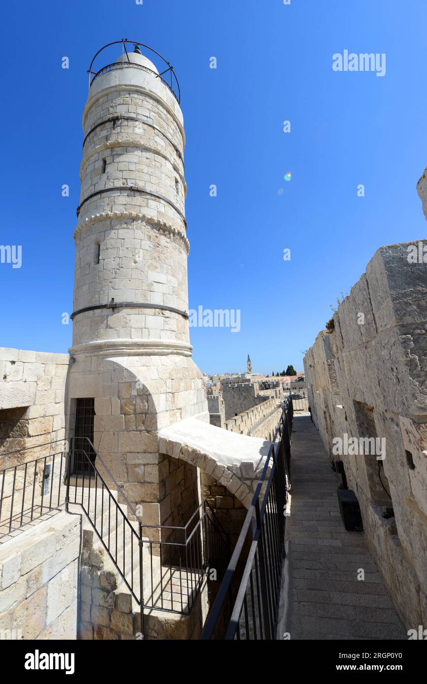 Der berühmte Davidsturm in der Altstadt von Jerusalem, Israel. Stockfoto