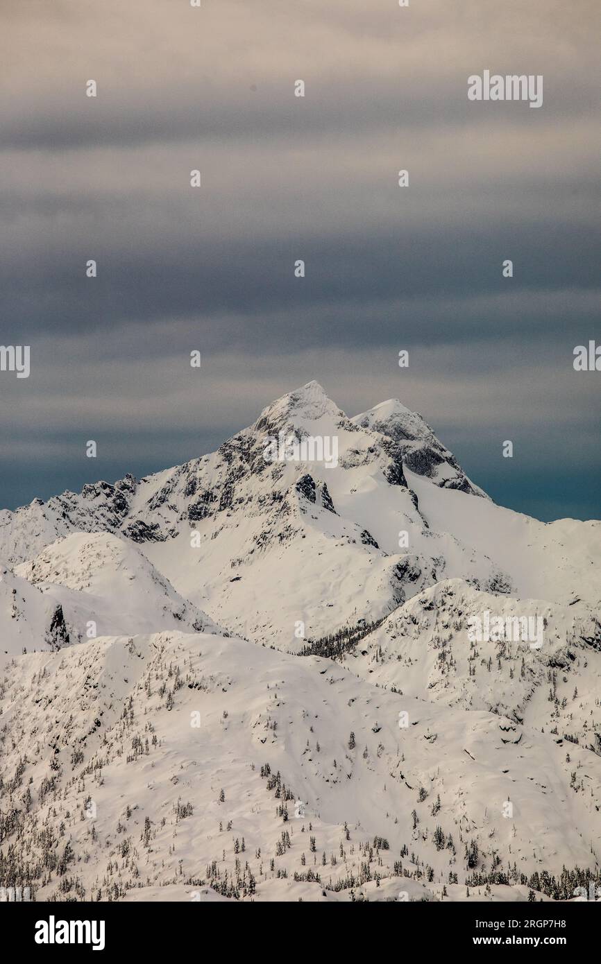 Malerischer Blick auf den schneebedeckten Berggipfel, B.C., Kanada Stockfoto