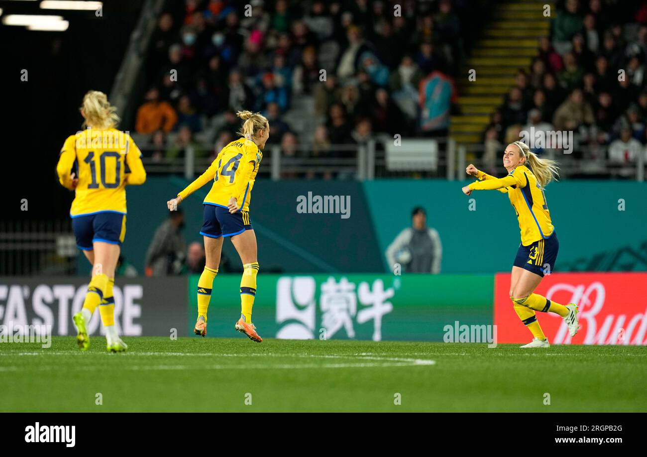 August 11 2023: Nathalie Bjorn (Schweden) und Amanda Ilestedt (Schweden) feiern nach dem Spiel während eines Spiels, am, . Kim Price/CSM Stockfoto