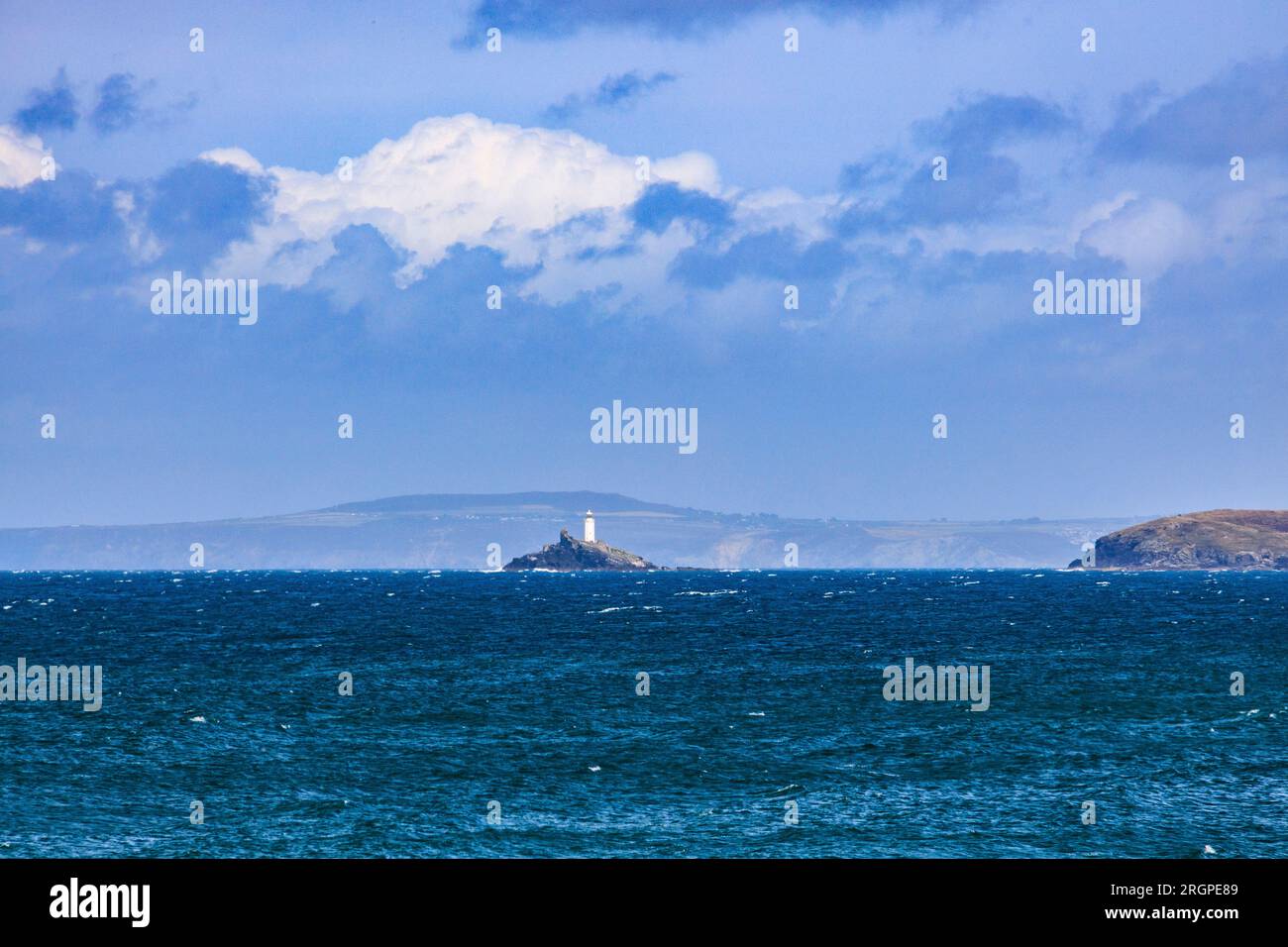 Godrevy Island und Leuchtturm mit Blick auf St Ives Bay, Cornwall, England, Großbritannien Stockfoto