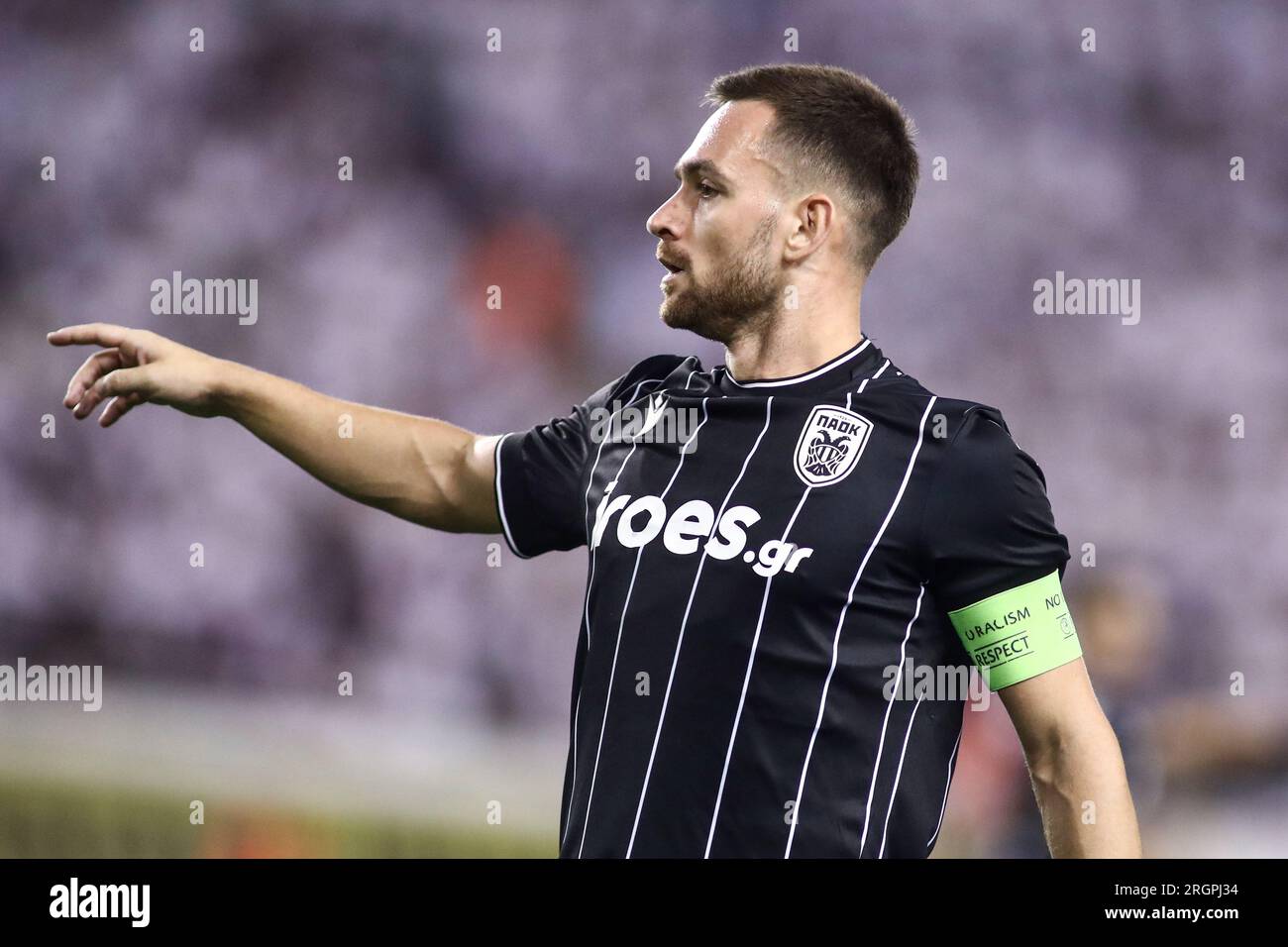 Split, Kroatien. 10. Aug. 2023. Andrija Zivkovic von PAOK während eines Spiels zwischen Hadjuk Split und PAOK FC. Drittes qualifizierendes Runden-Match der Conference League zwischen Hajduk Split und dem PAOK FC. Das Spiel endete 0:0. (Kreditbild: © Giannis Papanikos/ZUMA Press Wire/Alamy Live News) NUR REDAKTIONELLE VERWENDUNG! Nicht für den kommerziellen GEBRAUCH! Stockfoto