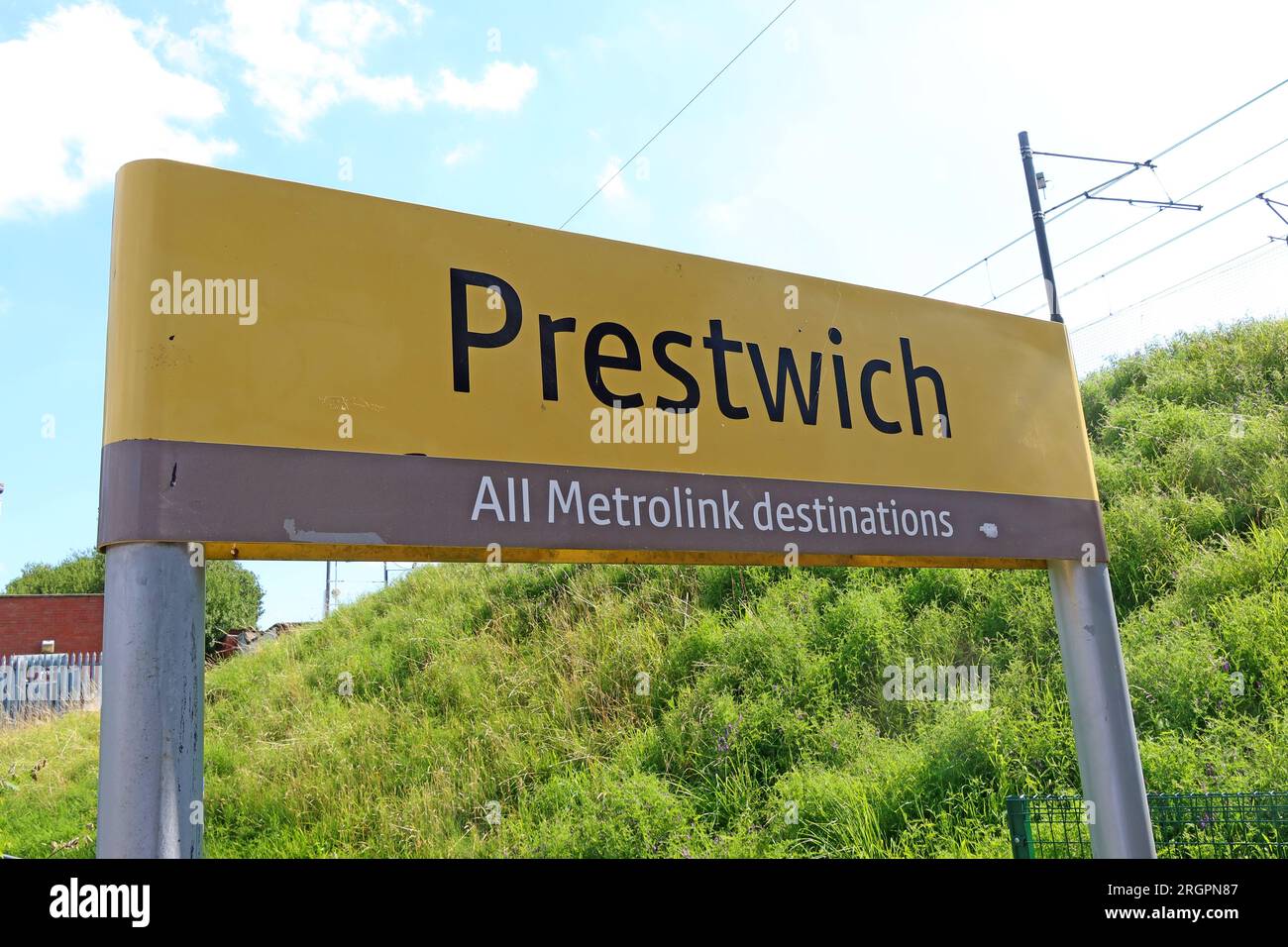 Prestwich Manchester Metrolink Straßenbahnhaltestelle, zu allen Zielen, Rectory Lane, Prestwich, England, UK, M25 1BR Stockfoto