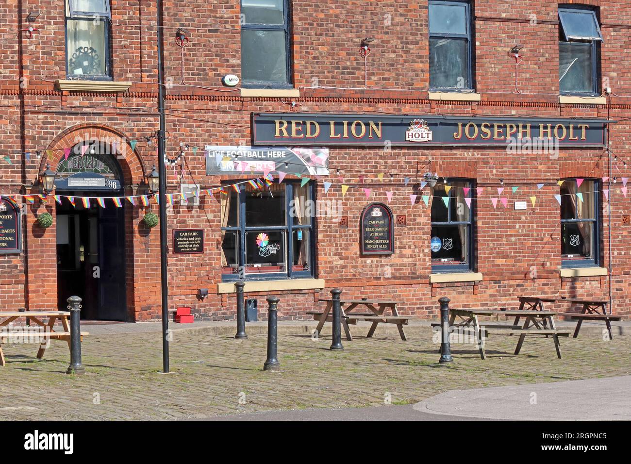 The Red Lion Joseph Holt Pub, Szene der Herbst Mark E Smith Fotoshootings, 398 Bury New Rd, Prestwich, Manchester, England, Vereinigtes Königreich, M25 1-POLIG Stockfoto