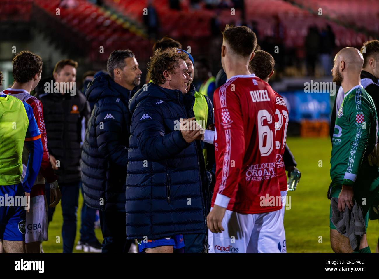 Sunshine North, Australien. 10. August 2023. Melbourne Knights FC gegen Queensland Lions FC in der Runde 32 des Australia Cup im Melbourne Knights Football Club in Sunshine North. Kredit: James Forrester/Alamy Live News Stockfoto