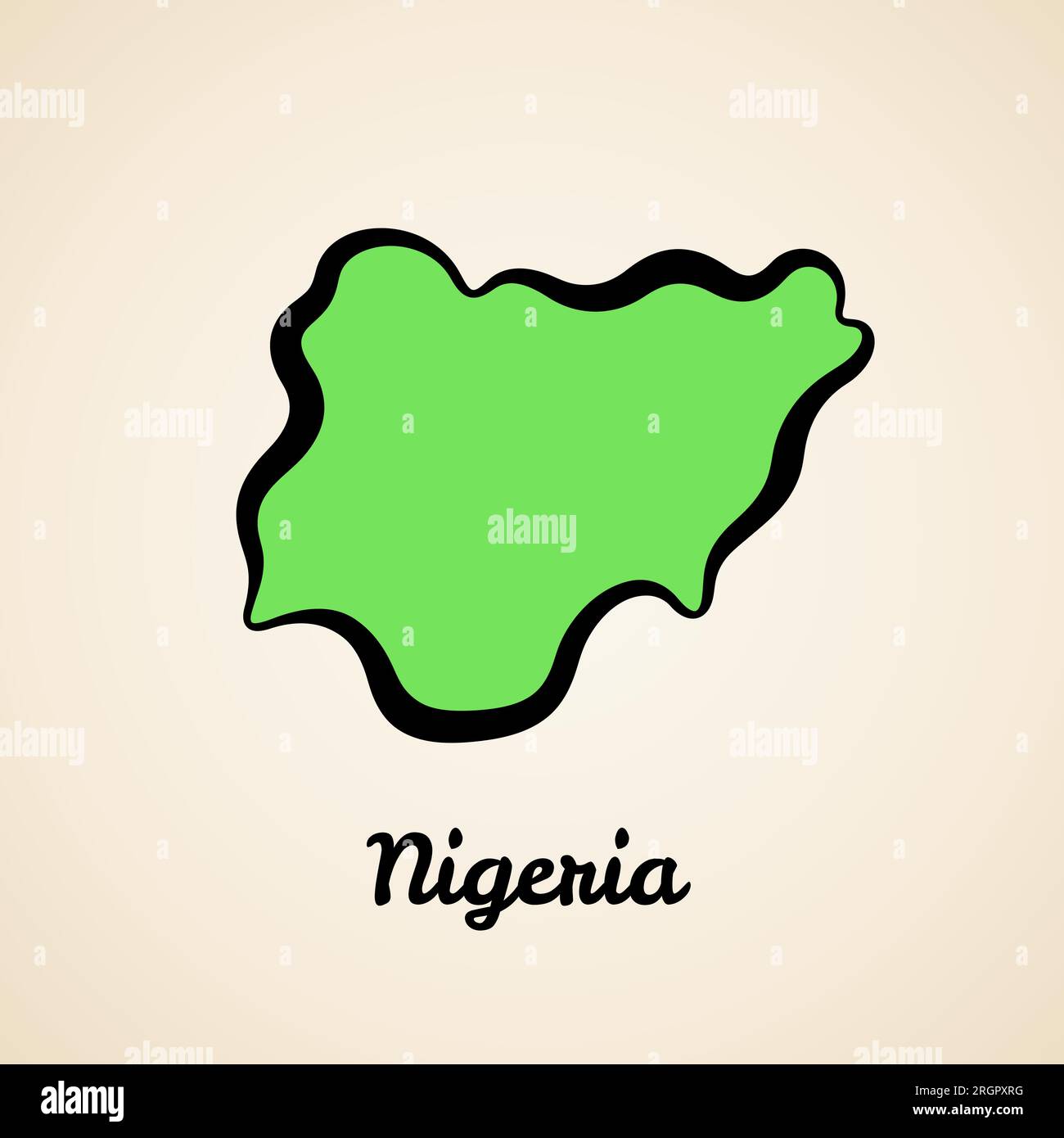 Grüne vereinfachte Karte von Nigeria mit schwarzer Umrandung. Stock Vektor