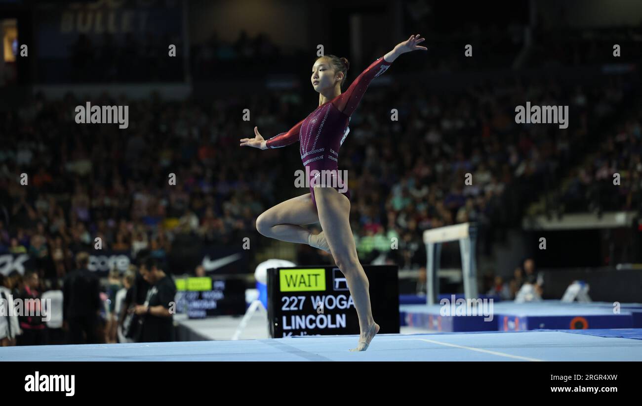 5. August 2023: Turnerin Katelyn Jong beim U.S. Classic Senior Women's Competition. Der Core Hydration Classic 2023 findet in der NOW Arena in Hoffman Estates, Illinois, statt. Melissa J. Perenson/CSM (Kreditbild: © Melissa J. Perenson/Cal Sport Media) Stockfoto