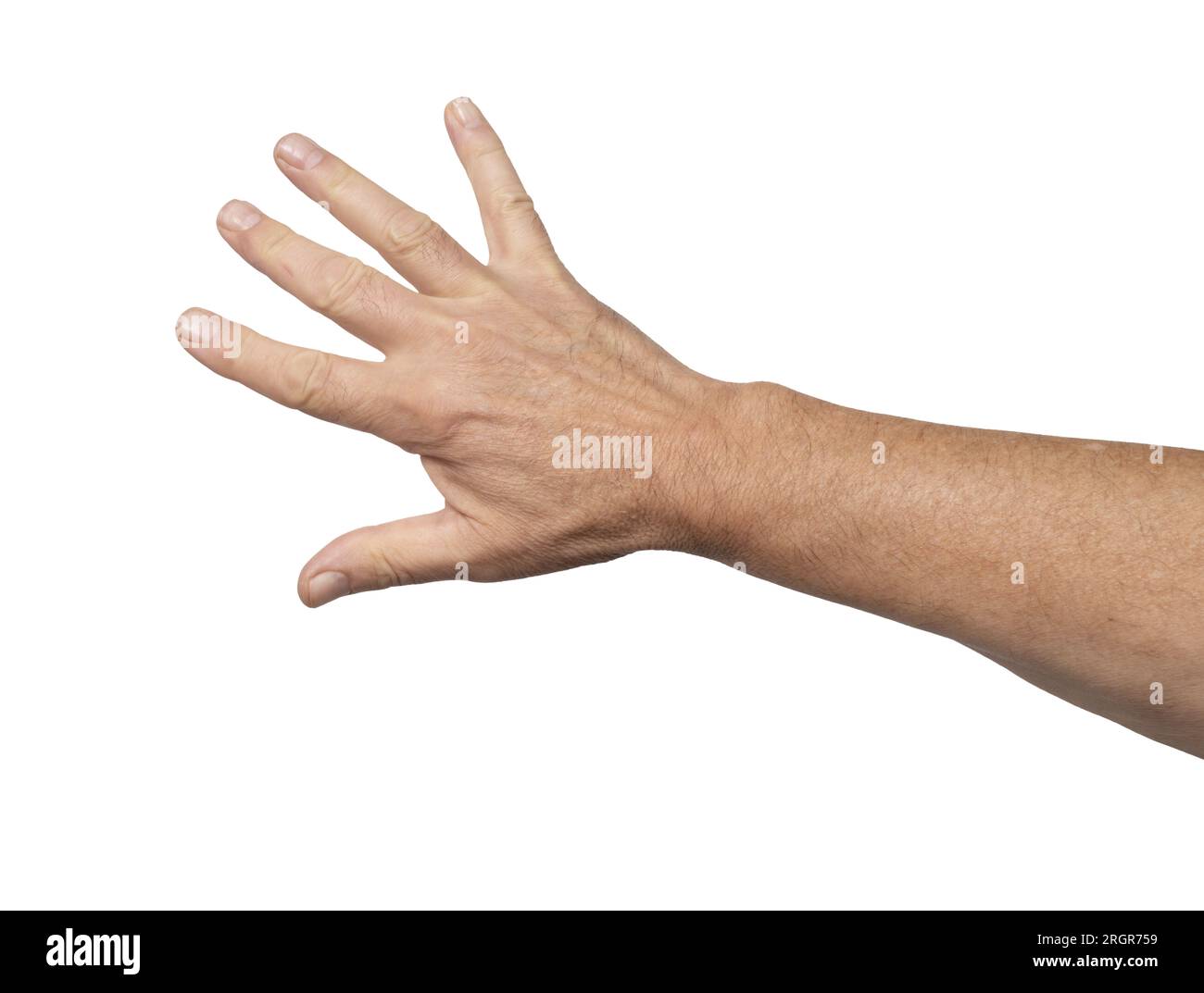Eine männliche Hand auf einem transparenten Hintergrund Stockfoto
