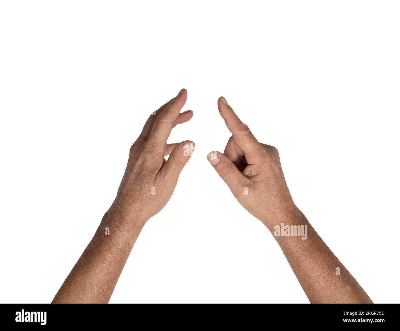 Zwei männliche Hände auf einem transparenten Hintergrund Stockfoto