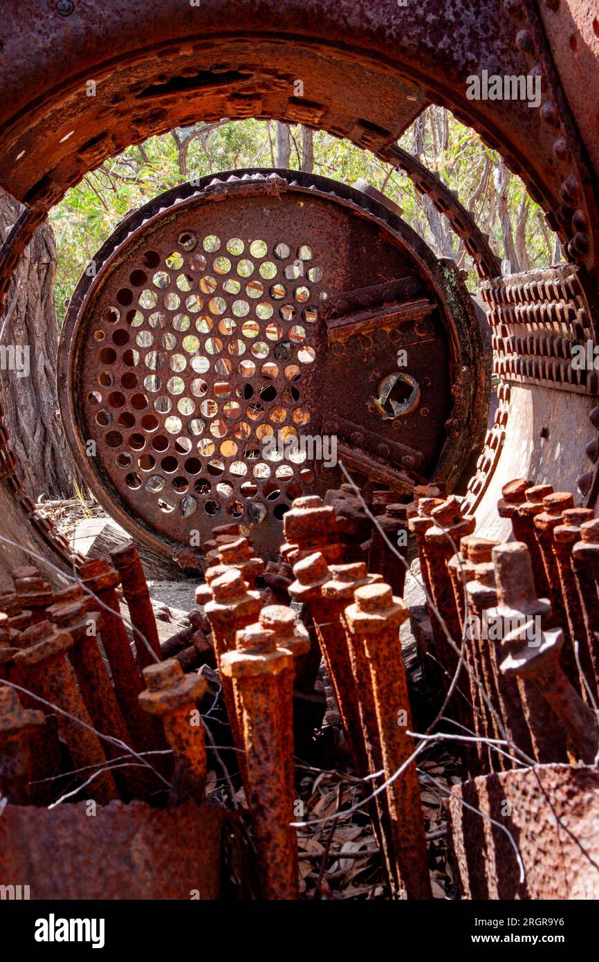 Explodierter Kessel, Dampfexplosion, Herberton, Australien. Stockfoto