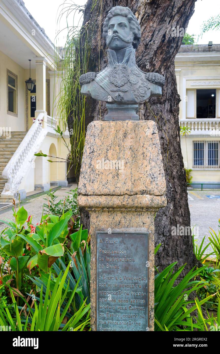 Niteroi, Brasilien, Büste, Skulptur oder Statue zu Ehren von Pedro I., der die Unabhängigkeit des Landes verkündete. Stockfoto