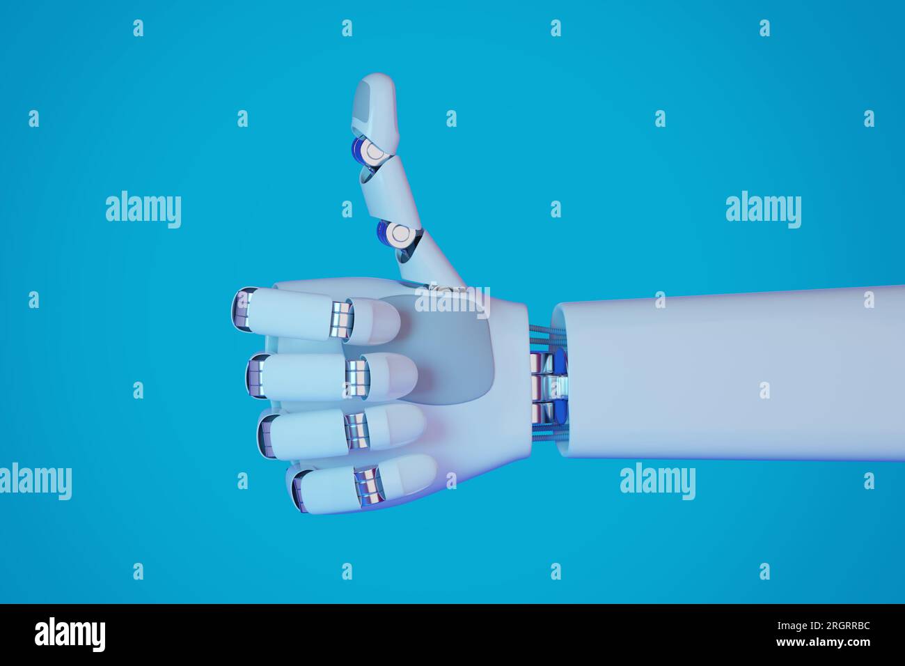 Roboterhand mit Daumen nach oben. 3D Abbildung. Stockfoto