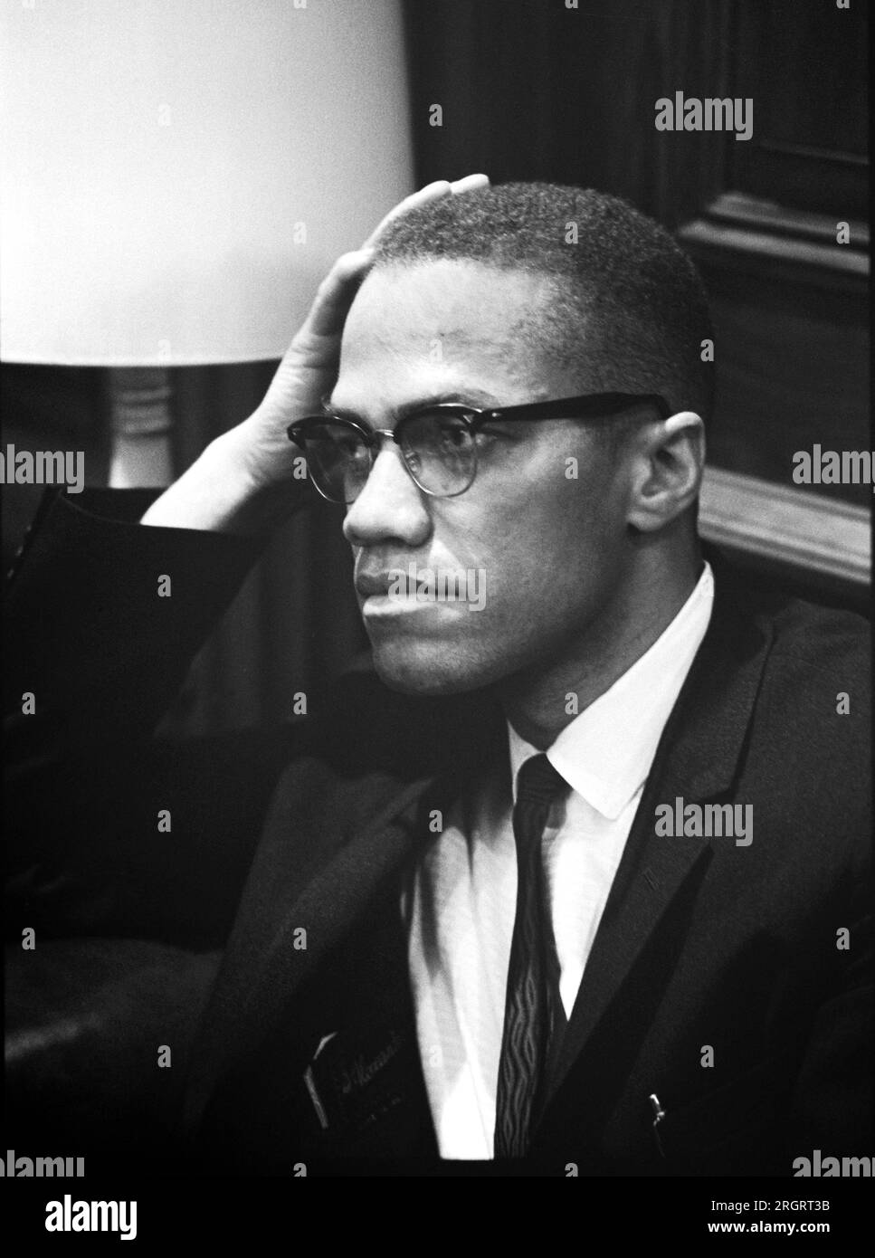 Vereinigte Staaten: 26. März 1964 Malcolm X auf einer Martin Luther King Pressekonferenz, Stockfoto