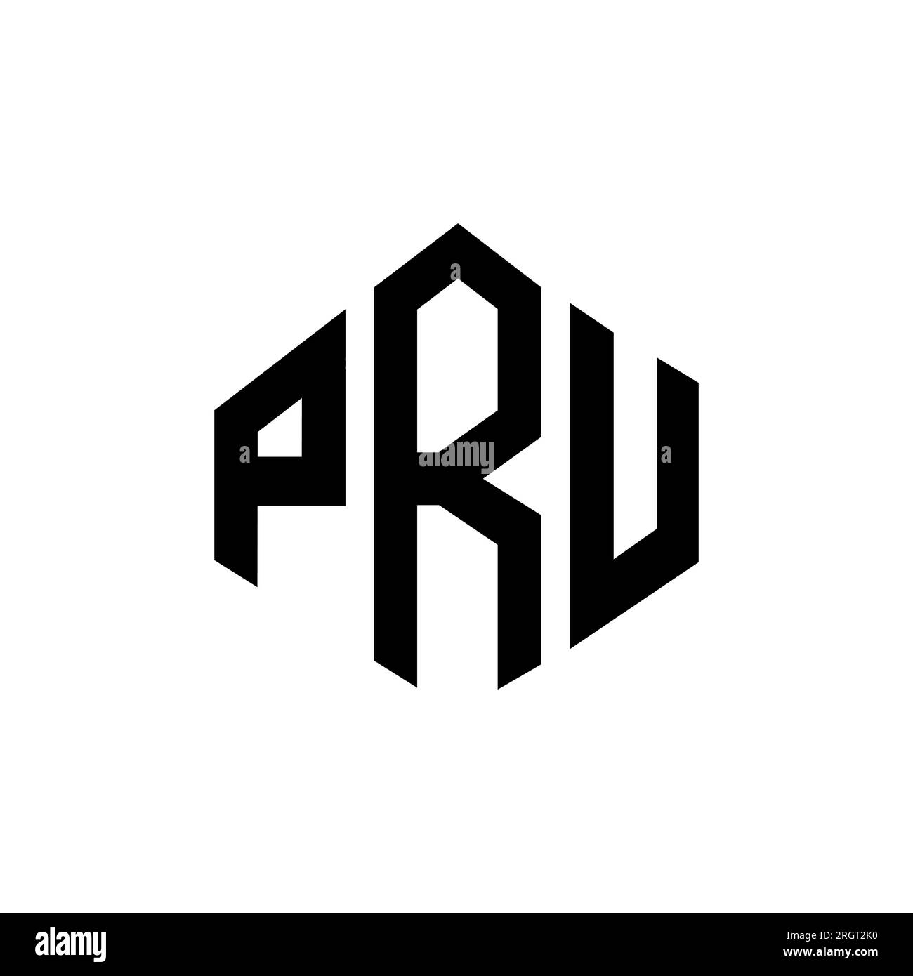 PRU-Logo in Polygonform. PRU-Polygon- und würfelförmiges Logo. PRU-sechseckige Vektorvorlage in Weiß und Schwarz. PRU Monogr Stock Vektor