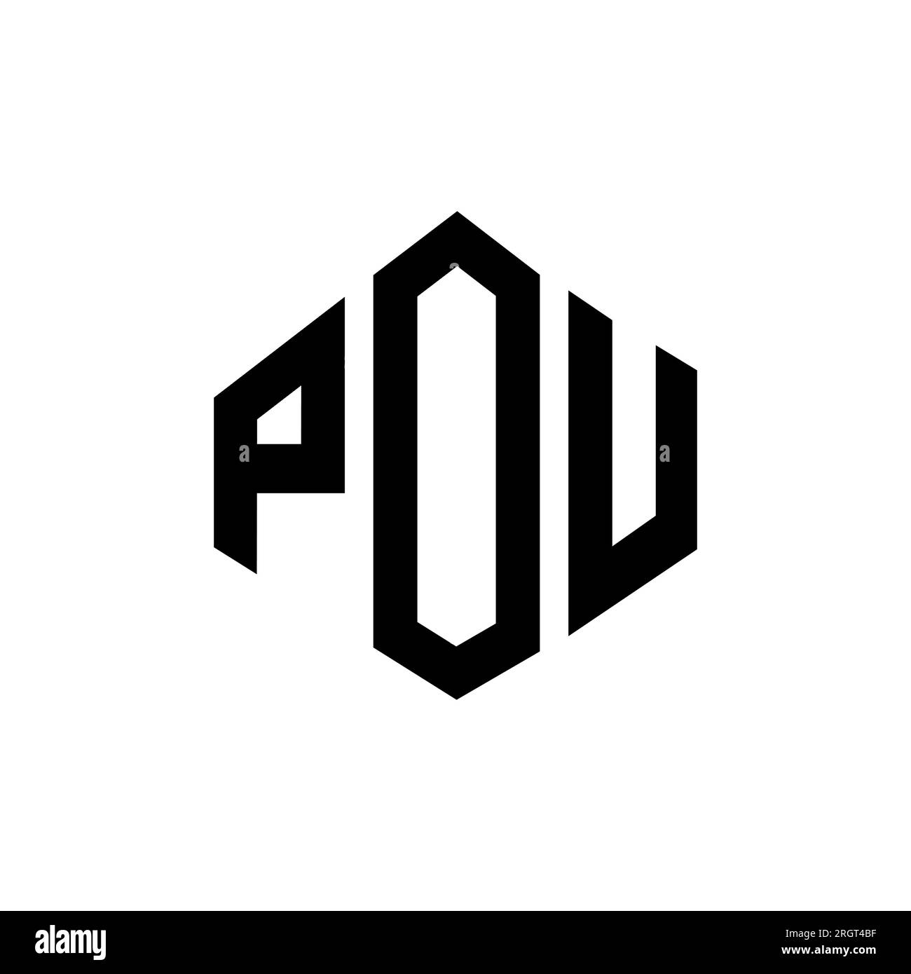 Logo mit POU-Buchstaben und Polygonform. POU-Polygon- und würfelförmiges Logo. Sechseckige POU-Vektor-Logo-Vorlage in Weiß und Schwarz. POU monogr Stock Vektor
