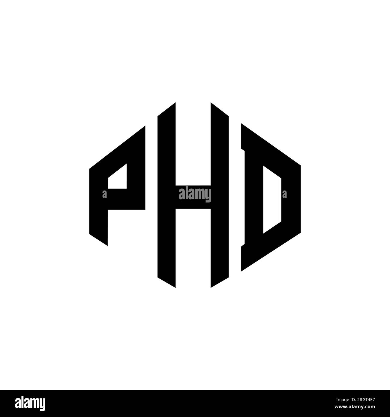 Logo mit PHD-Buchstaben und Polygonform. PHD Polygon- und würfelförmiges Logo. PHD sechseckige Vektor-Logo-Vorlage in Weiß und Schwarz. PHD Monogr Stock Vektor