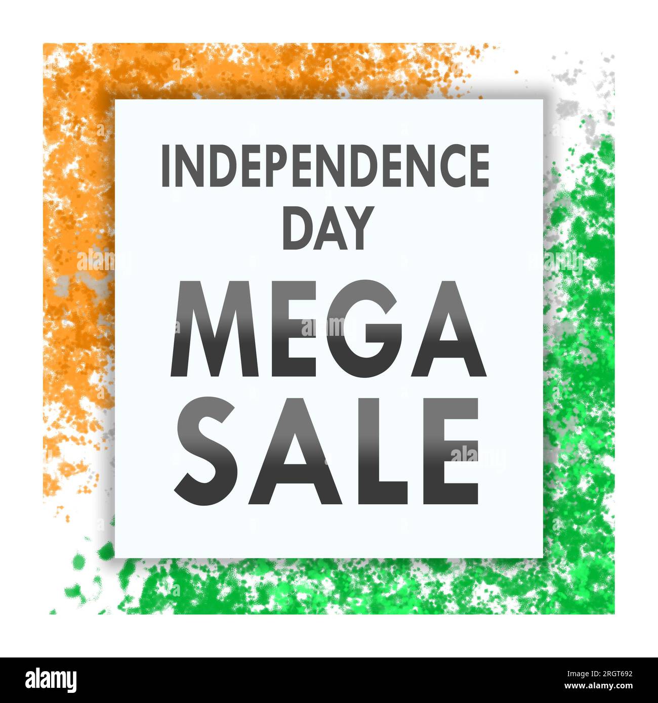 Indischer Unabhängigkeitstag - Mega-Sale-Werbetoster auf dreifarbigem Hintergrund Stockfoto