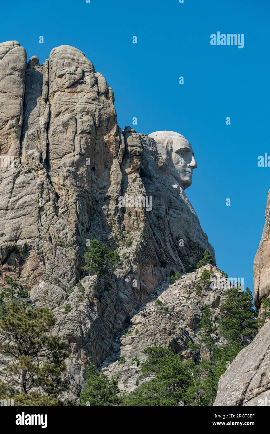 Alternativer Blick auf George Washington am Mount Rushmore in South Dakota. Foto von Liz Roll Stockfoto