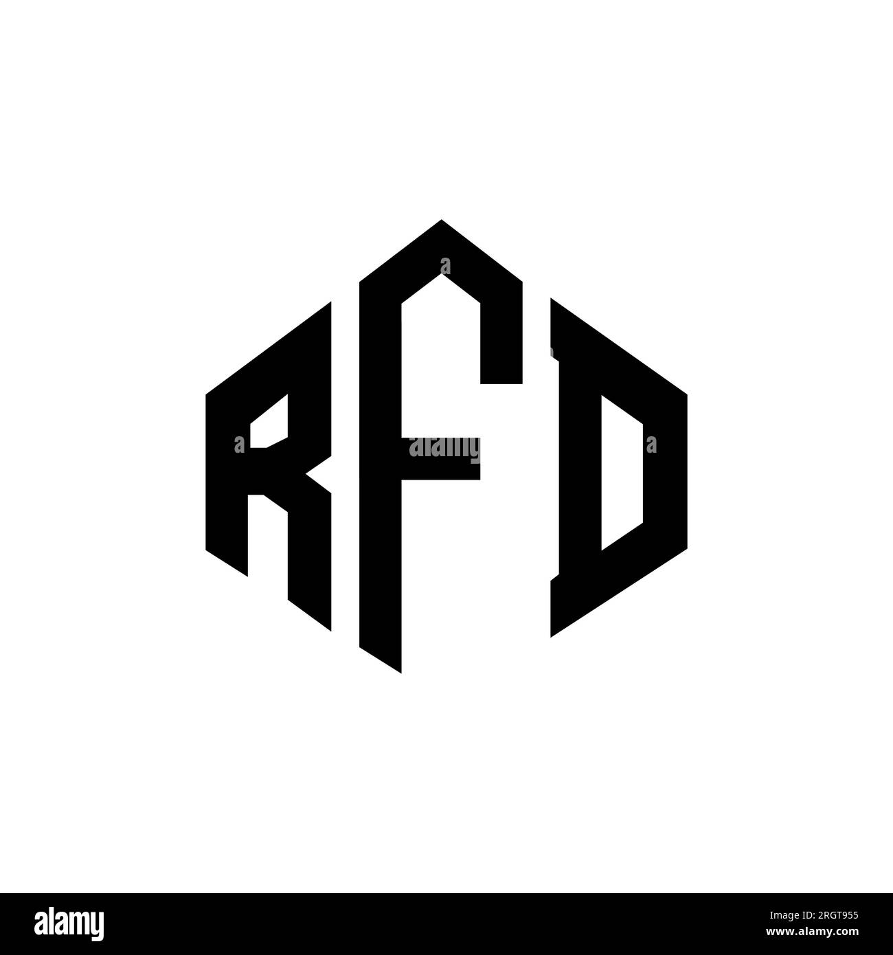 RFD-Logo mit Polygonform. RFD-Polygon- und würfelförmiges Logo. RFD sechseckige Vektorvorlage in Weiß und Schwarz. RFD Monogr Stock Vektor