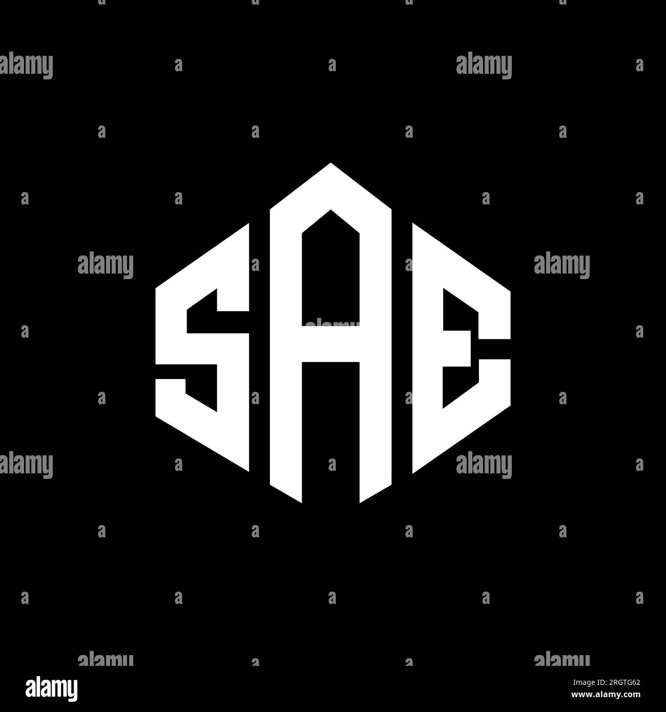 SAE-Logo in Polygonform. SAE-Polygon- und würfelförmiges Logo. SAE-sechseckige Vektorvorlage in Weiß und Schwarz. SAE Monogr Stock Vektor