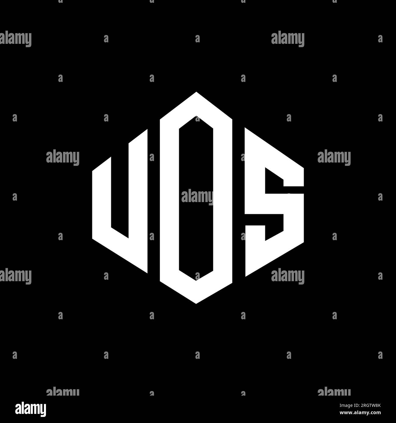 Logo mit UOS-Buchstaben und Polygonform. UOS-Polygon- und würfelförmiges Logo. UOS sechseckige Vektor-Logo-Vorlage in Weiß und Schwarz. UOS monogr Stock Vektor