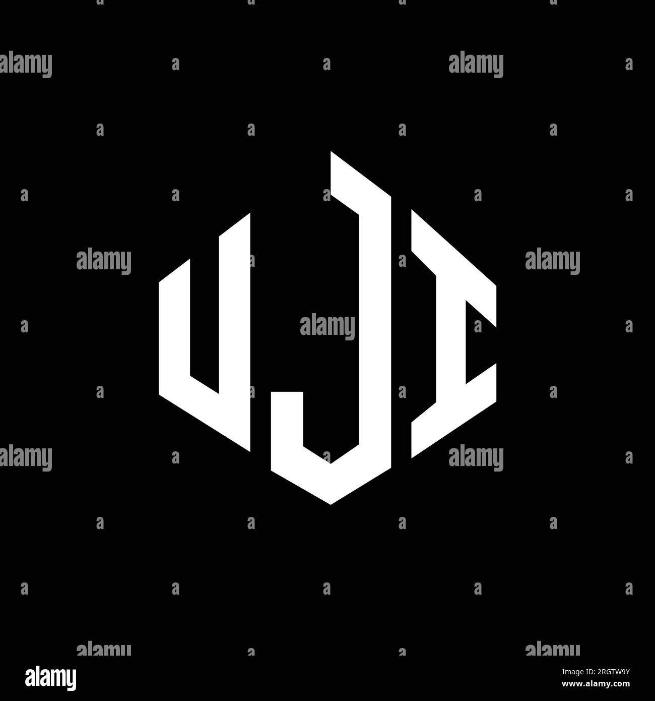 Logo mit UJI-Buchstaben und Polygonform. UJI-Polygon- und würfelförmiges Logo. UJI sechseckige Vektor-Logo-Vorlage in Weiß und Schwarz. UJI monogr Stock Vektor