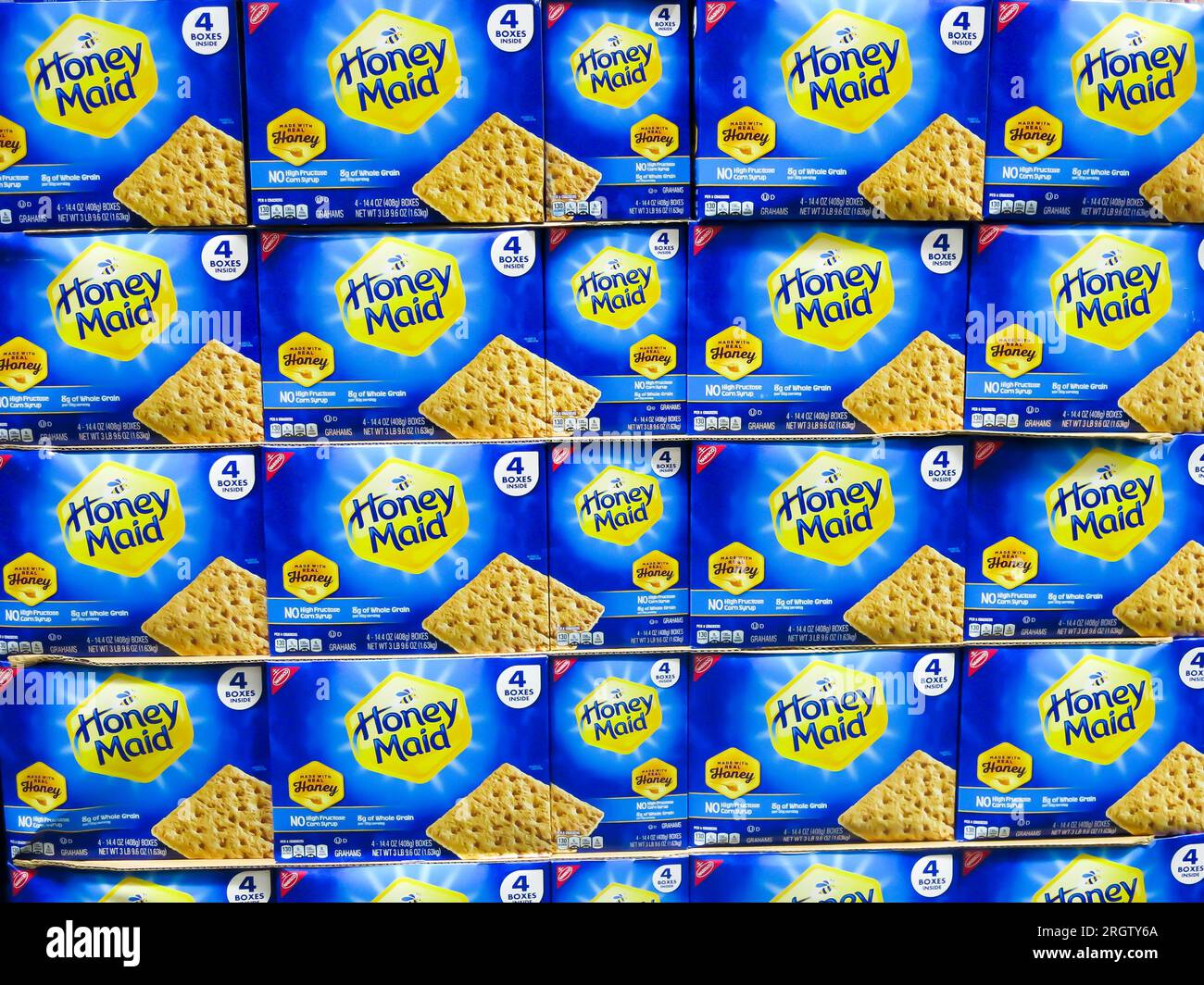 Nahaufnahme mehrerer Boxen mit Graham Crackers Stockfoto
