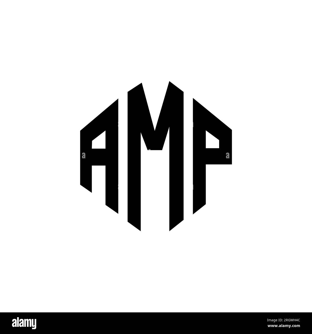 LOGO mit AMP-Buchstaben und Polygonform. AMP-Polygon- und würfelförmiges Logo. AMP sechseckige Vektor-Logo-Vorlage in Weiß und Schwarz. VERSTÄRKER Monogr Stock Vektor