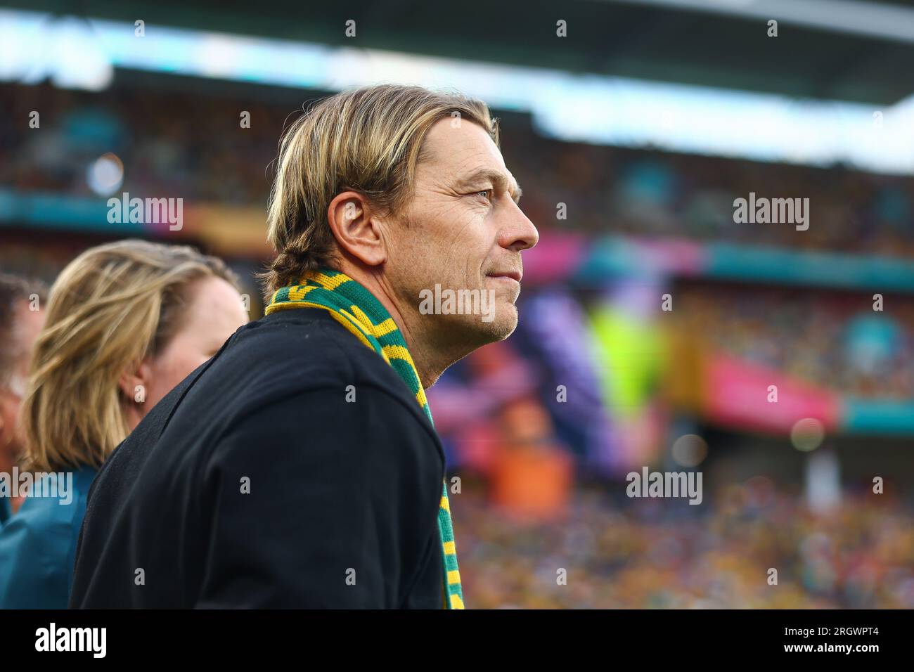 Tony Gustavsson Manager of Australia beim FIFA Women's World Cup 2023 Quarter-Final Match Australia Women vs France Women im Suncorp Stadium, Brisbane, Australien, 12. August 2023 (Foto: Patrick Hoelscher/News Images) Stockfoto