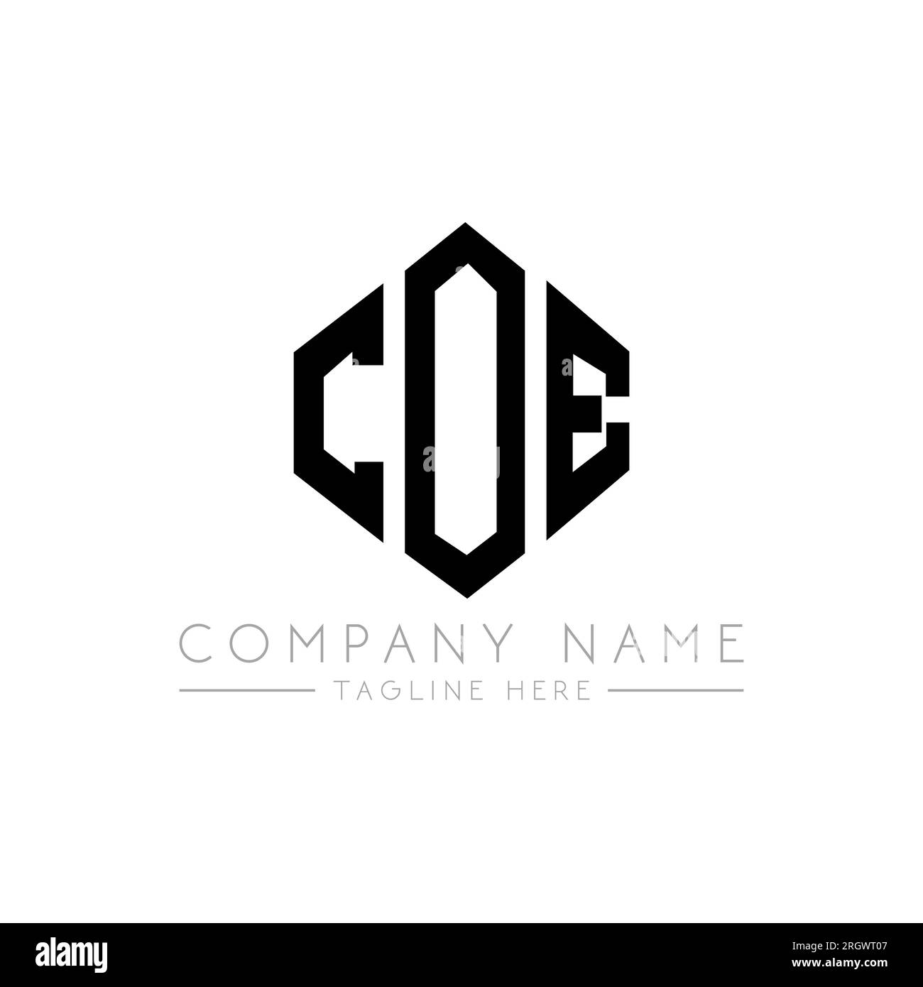 Coe-Logo mit Polygonform. Coe Polygon- und würfelförmiges Logo. Coe sechseckige Vektorvorlage in Weiß und Schwarz. Coe monogr Stock Vektor