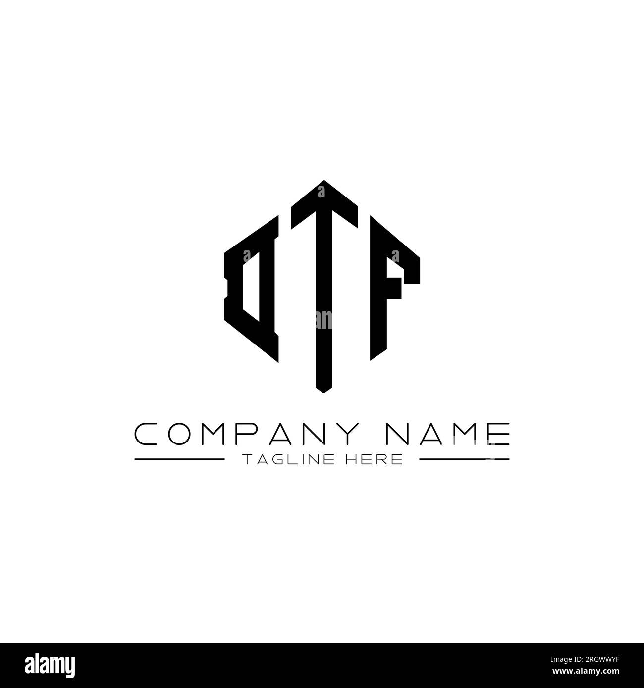 DTF-Logo in Polygonform. DTF-Polygon- und würfelförmiges Logo. DTF-sechseckige Vektorvorlage in Weiß und Schwarz. DTF Monogr Stock Vektor