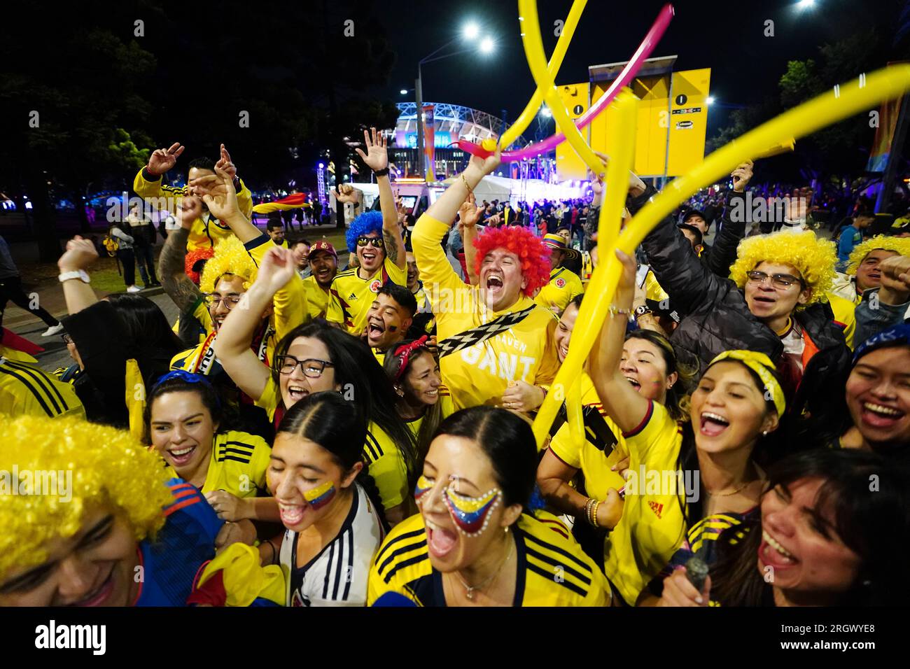 Kolumbien-Fans vor dem Viertelfinale der FIFA Women's World Cup im Stadium Australia, Sydney. Foto: Samstag, 12. August 2023. Stockfoto