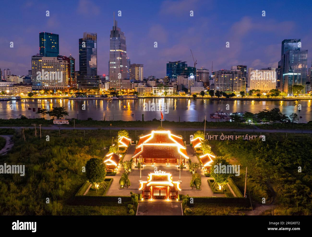 Sonnenaufgang am Saigon River, Ho Chi Minh Stadt, Vietnam. Stockfoto