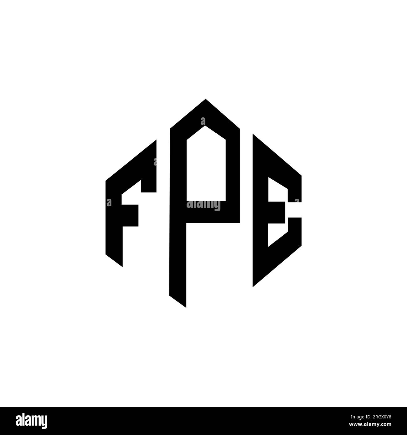 FPE-Logo in Polygonform. FPE-Polygon- und würfelförmiges Logo. FPE sechseckige Vektorvorlage in Weiß und Schwarz. FPE Monogr Stock Vektor
