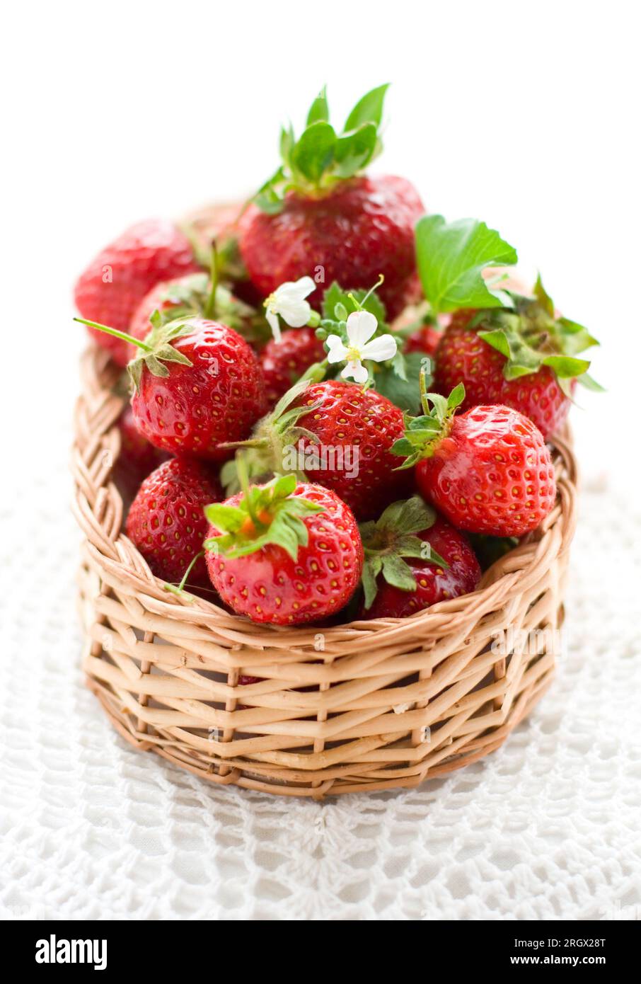 frische Erdbeeren in einem Korb Stockfoto