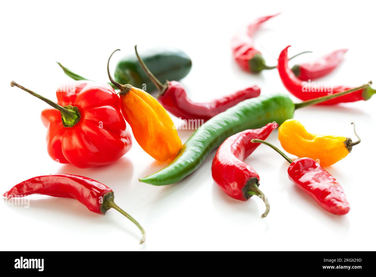 Mischung aus frischen, bunten, heißen Chili-Paprika Stockfoto