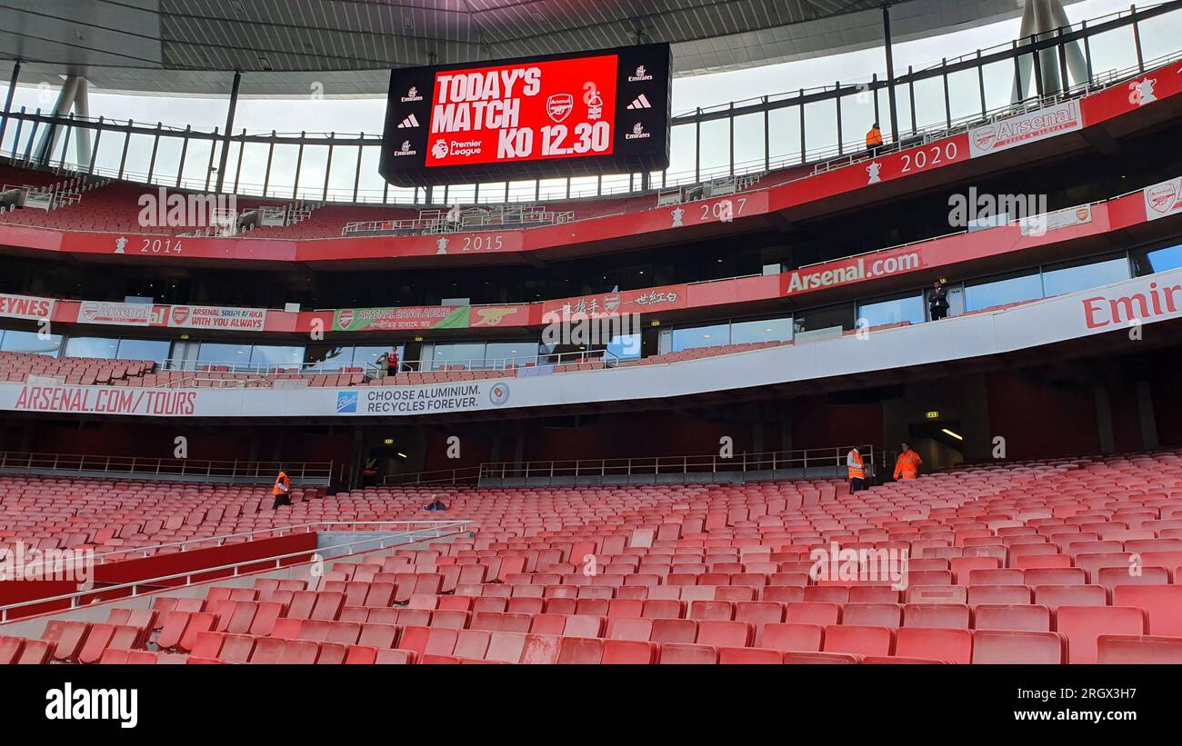 London, Großbritannien. 12. Aug. 2023. Vorspiel beim EPL-Spiel Arsenal gegen Nottingham Forest im Emirates Stadium, London, Großbritannien, am 12. August 2023. Kredit: Paul Marriott/Alamy Live News Stockfoto