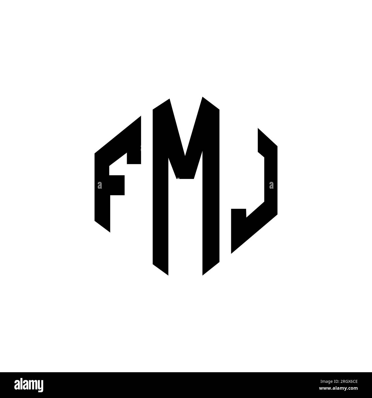 Logo mit FMJ-Buchstaben und Polygonform. FMJ-Polygon- und würfelförmiges Logo. FMJ sechseckige Vektor-Logo-Vorlage in Weiß und Schwarz. FMJ monogr Stock Vektor