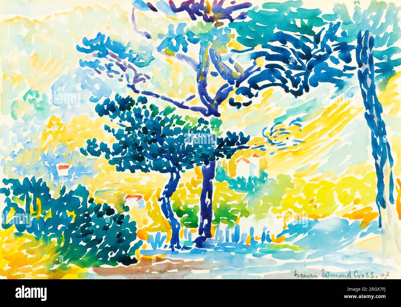 Henri Edmond Cross, Paysage Provence, (provenzalische Landschaft), Landschaftsbild 1907 Stockfoto