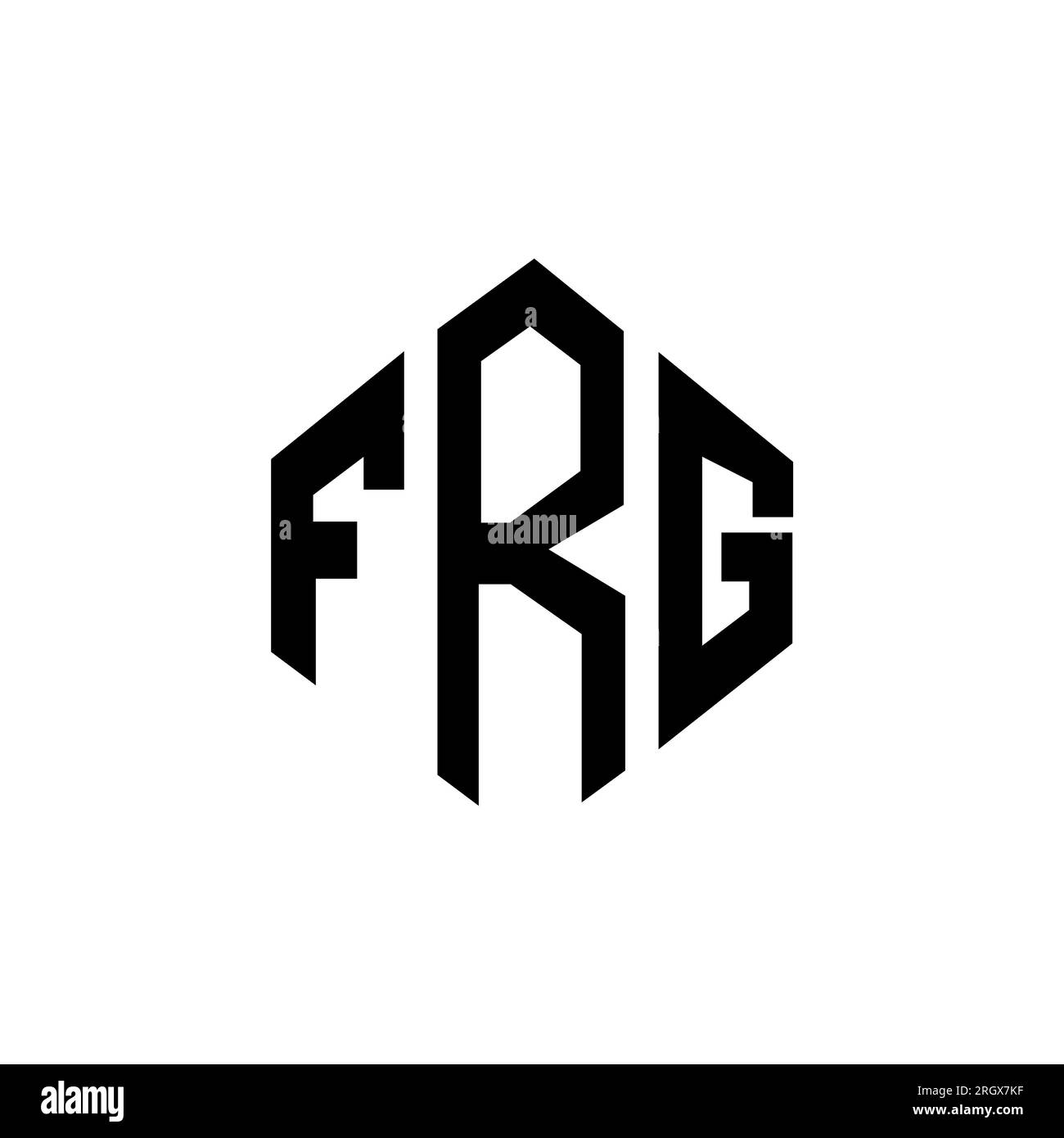 Logo mit FRG-Buchstaben und Polygonform. FRG-Logo in Polygon- und Würfelform. FRG sechseckige Vektor-Logo-Vorlage in Weiß und Schwarz. FRG Monogr Stock Vektor