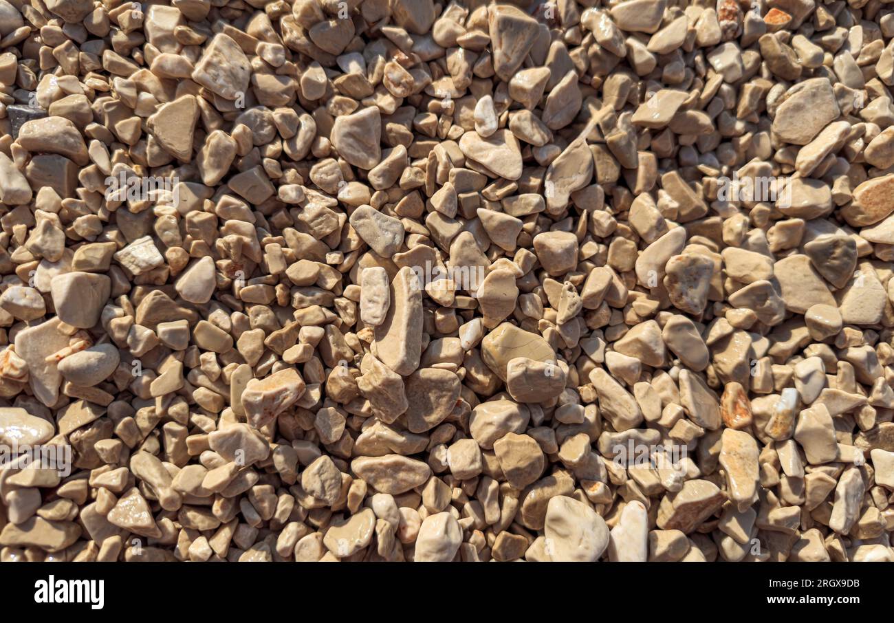 Kleine nasse Steine am Meer. Stockfoto