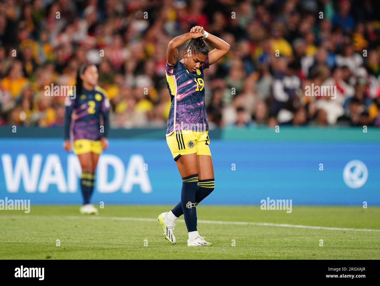 Jorelyn Carabali aus Kolumbien reagiert während des Viertelfinales der FIFA Women's World Cup im Stadium Australia, Sydney. Foto: Samstag, 12. August 2023. Stockfoto